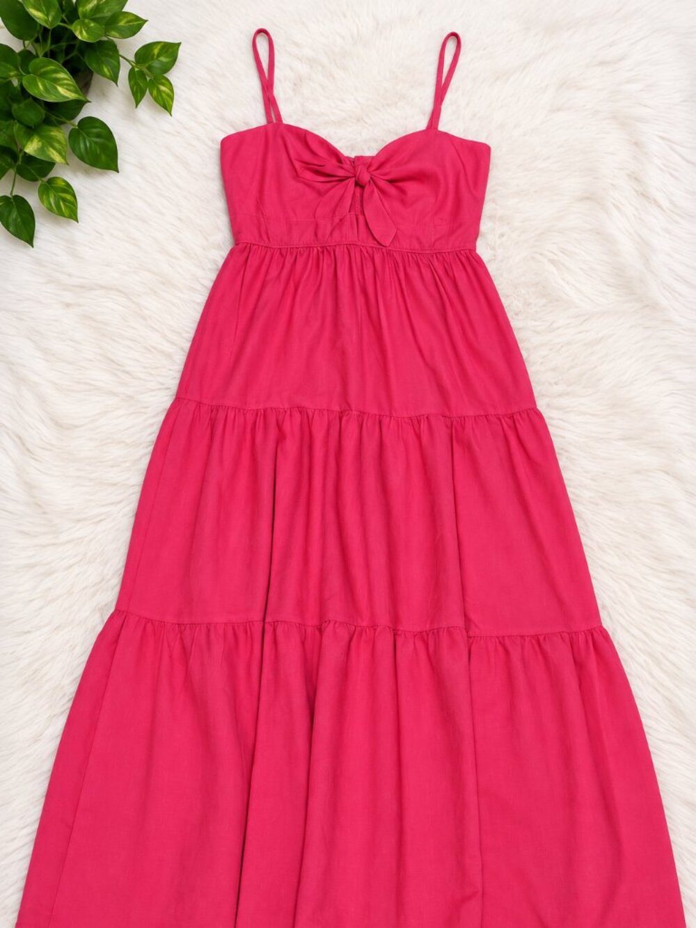 Hot Pink Tiered Keyhole Maxi Dress